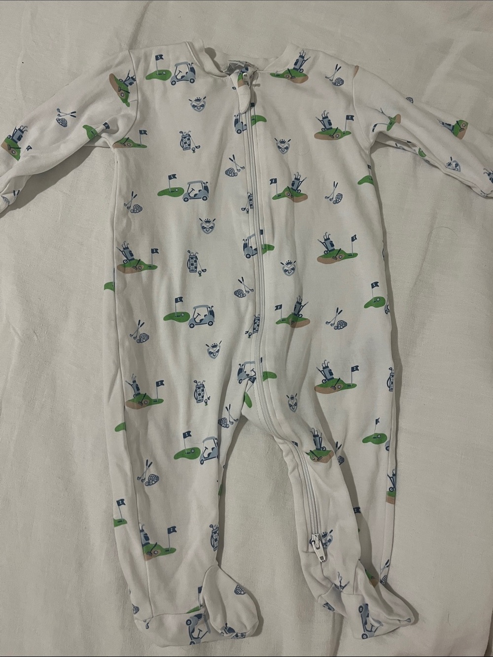 Kissy Kissy White Footed One-Piece with Green & Blue Golf Motif